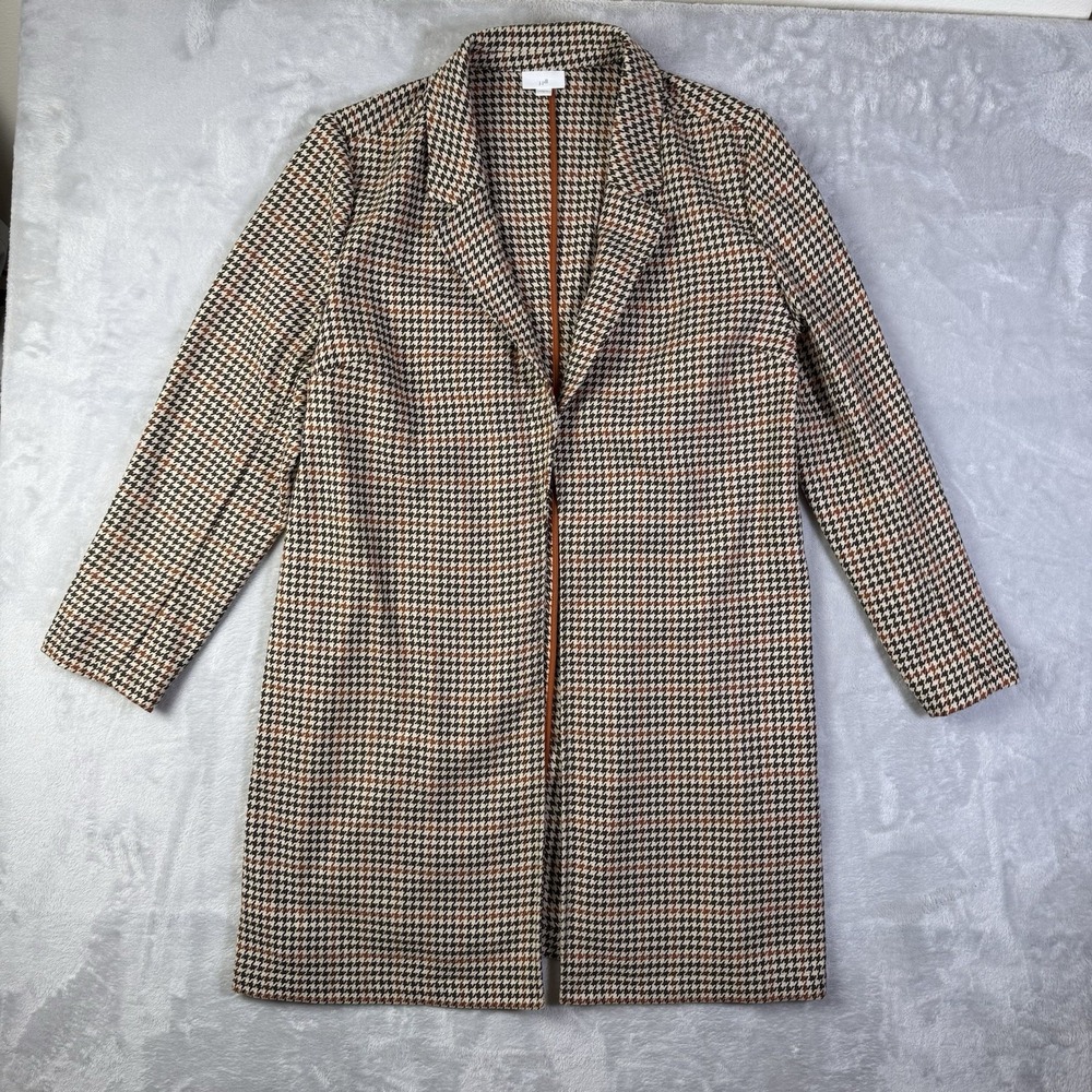J Jill Houndstooth Duster Jacket Womens‎ Small Brown Classic Quiet Luxury Coat
